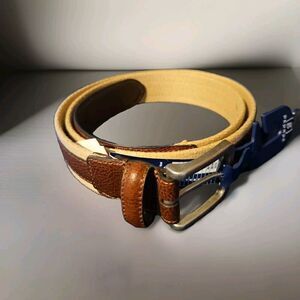 NWT George India Men's Khaki Web & Brown Leather Belt 42